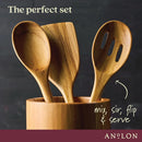 3-Piece Wood Tool Teakwood Slotted Spoon Set