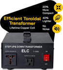 ELC T-1500 Voltage Converter Transformer - Step Up/Down - 110v to 220v / 220v to 110v Power Converter - Circuit Breaker Protection, CE Certified [3-Years Warranty]
