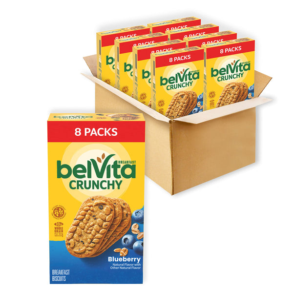 Belvita Blueberry Breakfast Biscuits, 64 Total Packs, 8 Boxes (4 Biscuits Per Pack)
