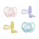 Ultra-light Silicone Pacifier, Symmetrical One-Piece Design, BPA-Free Silicone Binkies, 6-18 months, Pack of 4 Pacifiers Pink/Violet/Yellow