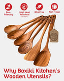 Luxury Teak Wood 6-Piece Utensil Set – Spoons, Server, Scraper & Spatula for Cooking