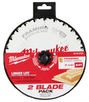 Milwaukee 48-40-0722 Circular Saw Blade, 7-1/4 in Dia, 5/8 in Arbor, 24-Teeth, Carbide Cutting Edge, 2/PK