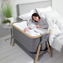 CoZee Fold Out Bedside Crib Oak and Charcoal - Grey
