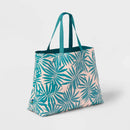 Water Resistant Reversible Tote Bag - Teal/White Palm