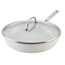 12.25" Hard-Anodized Ceramic Induction Skillet with Lid Porcelain White