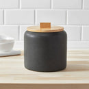 Medium Stoneware Tilley Food Storage Canister with Wood Lid - Black