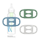 Narrow Baby Bottle Handles, 100% Silicone, Easy Grip Removable Handles for Bottle to Sippy Cup Transition, Blue/Gray/Green, 3-Pack, 4m+