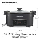 9-in-1 Multi Cooker, 6 Qt Searing Slow Cooker, Nonstick Aluminum Crock with Removable Pot - Black