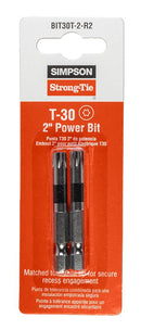 Simpson Strong-Tie BIT30T-2-R2 Driver Bit, T30 Drive, 6-Lobe Drive, 1/4 in Shank, Hex Shank, 2 in L, Steel