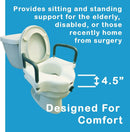 4.5" Raised Toilet Seat with Armrests, for Elongated and Round Toilets, Removable Handles, 300 lb Capacity