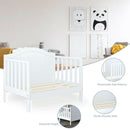 2-in-1 Classic Convertible Wooden Toddler Bed With 2 Side Guardrails for Extra Safety-White