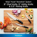 Ninja K32003 Foodi NeverDull System Premium 3-Piece Chef - Utility & Paring Knife Set - Stainless Steel, Black