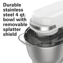 Electric Stand Mixer, 4 Quarts, Dough Hook, Flat Beater Attachments, Splash Guard 7 Speeds with Whisk - White