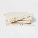 4pk Cotton Slub with Tassel Trim Tied Fringe Napkin Light Beige