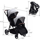 Double Track Tandem Stroller Foldable Bassinet Pram - Light Gray