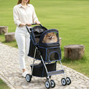 4 Wheels Pet Stroller for Small Dogs and Cats - Black