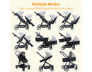 Double Track Tandem Stroller Foldable Bassinet Pram - Light Gray