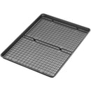 3pc Steel Mega Cookie Sheet and Cooling Racks Set: Nonstick Baking Pan, Sheet & Rack, Dishwasher-Safe, Gray