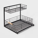 Two Tiered Metal Under Kitchen Sink Storage Organizer - Black