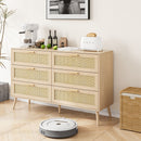 Rattan 6 Drawers Dresser - Natural Wood / Oak