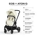 Eos 5-in-1 Travel System Stroller + Lightweight Aton G Infant Car Seat - Seashell Beige