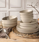 16 Pc Dinnerware Stoneware Dinner Plate and Bowl Set New Beige