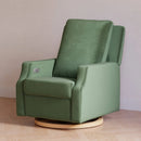 Crewe Electronic Swivel Glider Recliner - Forest Green Velvet with Light Wood Base