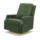 Crewe Electronic Swivel Glider Recliner - Forest Green Velvet with Light Wood Base