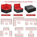 7 Pieces Sectional Wicker Furniture Sofa Set With Tempered Glass Top-Red
