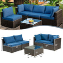 5 Pieces Cushioned Patio Rattan Furniture Set With Glass Table-Navy