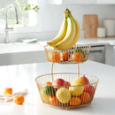 2-Tier Metal Wire Fruit Basket with Banana Hanger - Gold