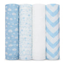 Muslin Swaddle Blankets Set of 4 - Blue