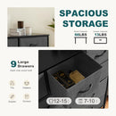 Tall Fabric Dresser with 9 Drawers - Grey