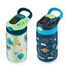 14oz 2pk Plastic Cleanable Kids' Water Bottles Green/Blue: Leakproof Toddler Straw Cups, Dishwasher-Safe