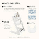 Tripp Trapp High Chair and Cushion with Stokke Tray - White with Waves Blue