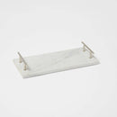 14" x 6" Marble Serving Tray with Metal Handles - White