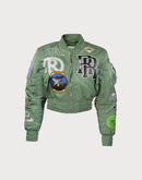First Row Cropped Varsity Vintage Green Jacket