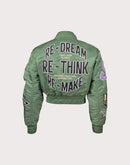 First Row Cropped Varsity Vintage Green Jacket