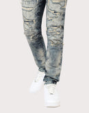 Grindhouse Slim Fit Taper Vintage Baking Effect Distressed Denim Jeans