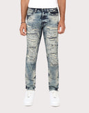 Grindhouse Slim Fit Taper Vintage Baking Effect Distressed Denim Jeans