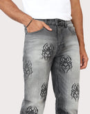 Grindhouse Straight Fit Spider Rhinestone Denim Jeans