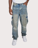Crysp Denim Station Distressed Straight Fit Cargo Jeans