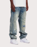 THE LEVERAGE Pacific Straight Fit Distressed Denim Jeans