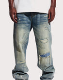 THE LEVERAGE Pacific Straight Fit Distressed Denim Jeans