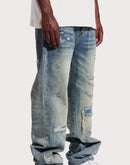 THE LEVERAGE Pacific Straight Fit Distressed Denim Jeans