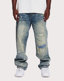 THE LEVERAGE Pacific Straight Fit Distressed Denim Jeans