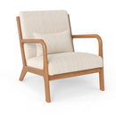 Accent Chair Corduroy Upholstered Lounge Chair With Lumbar Pillow-Beige