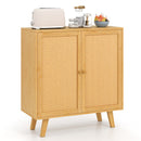 Bamboo Buffet Storage Cabinet With PE Rattan Doors and Freestanding Kitchen Cupboard-Natural