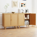 Bamboo Buffet Storage Cabinet With PE Rattan Doors and Freestanding Kitchen Cupboard-Natural