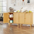 Bamboo Buffet Storage Cabinet With PE Rattan Doors and Freestanding Kitchen Cupboard-Natural